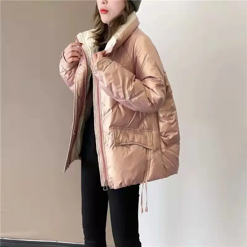 

2023 Women Winter New Korean Down Cotton Jackets Female Short Cotton-padded Coats Ladies Loose Stand Collar Outerwear S339