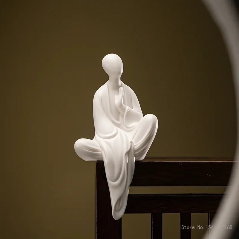 Small White Porcelain Zen Ornaments, Buddhist Ceramics, Non-phase Buddha Figures, Home Living Room, Shelf Decorations, 1Pc