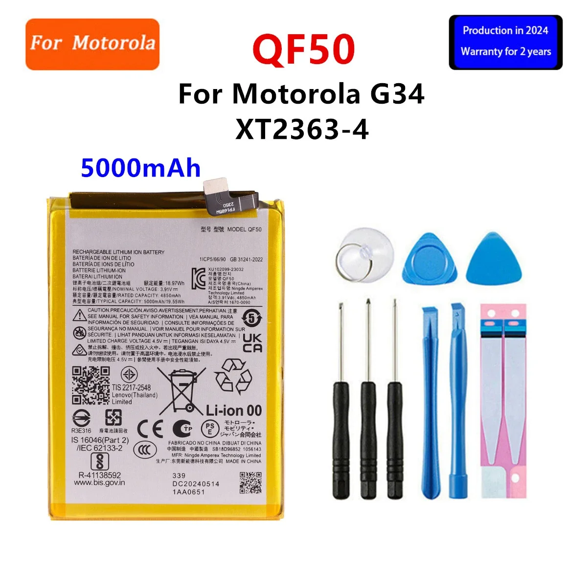 Batería QF50 para Motorola Moto G04 / G24 / G34 De 5000mAh