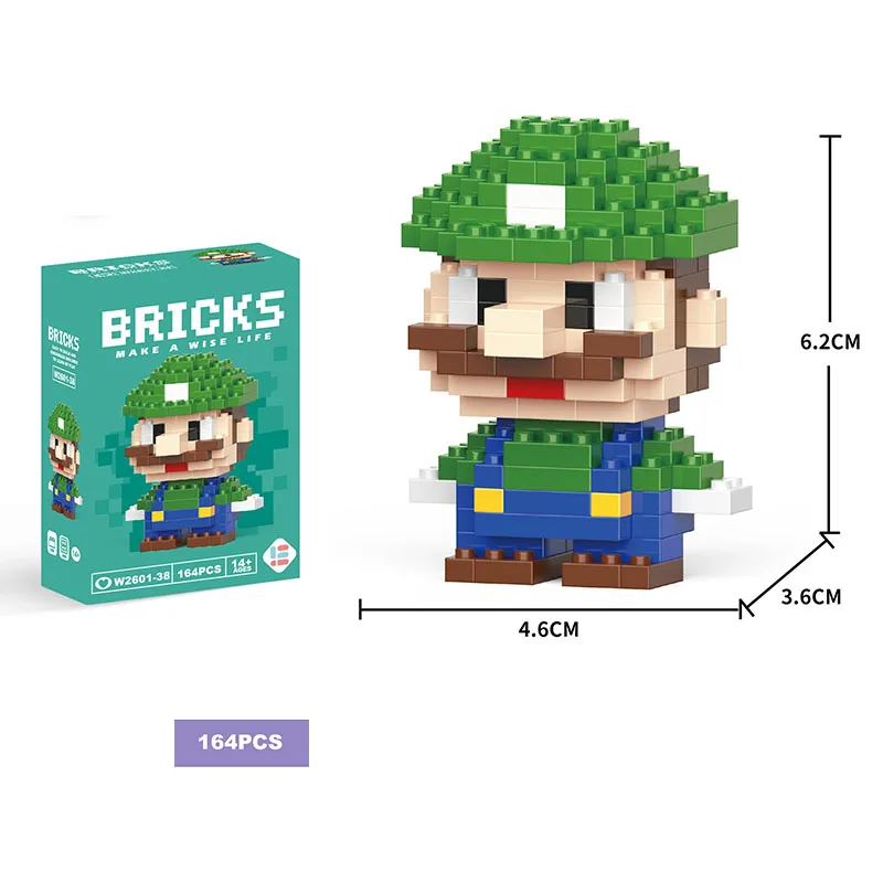 thumbnail image 1 of Bloques de construcción de Mario Bros, personajes de juegos de anime, Luigi Pikachu, modelo ensamblado, bloques de construcción, muñecas, juguetes, regalos de cumpleaños para niños, 1 of 4