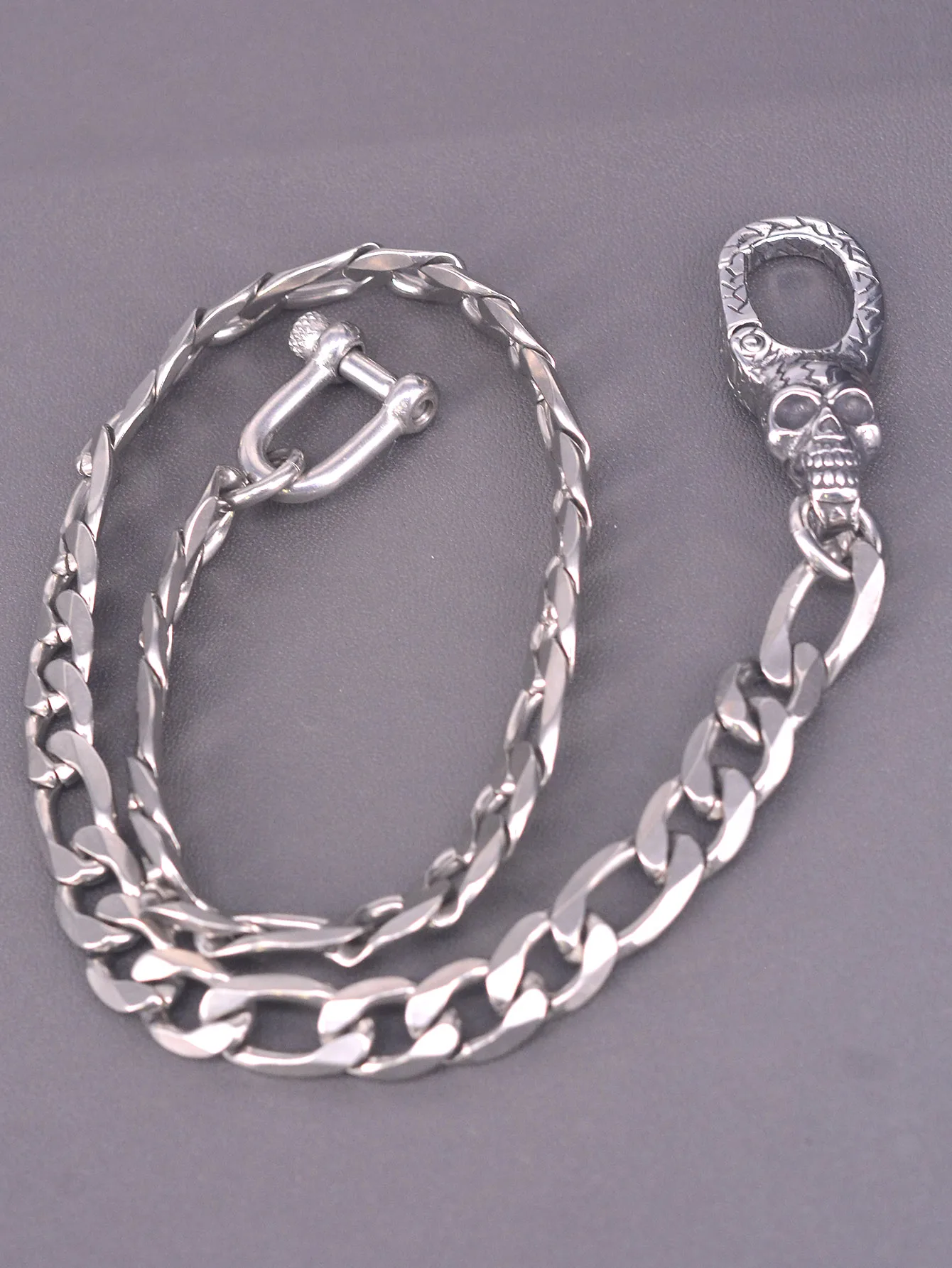Hip-Hop 21 Zoll 12mm Figaro Schwere 3:1 Kettenhalskette Choker Jeans-Kette Streetdance-Deko Edelstahl Gürtelclip Haken