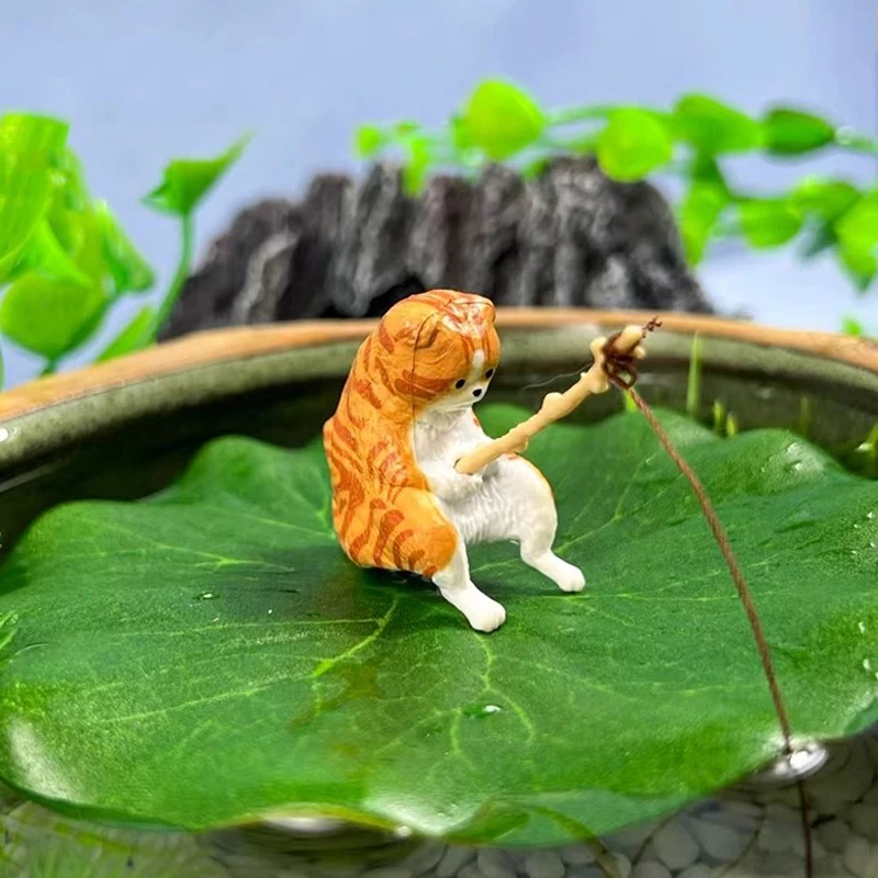 Fish Tank Decorations 1PC Small Fishing Cat Creative Aquarium Decoration