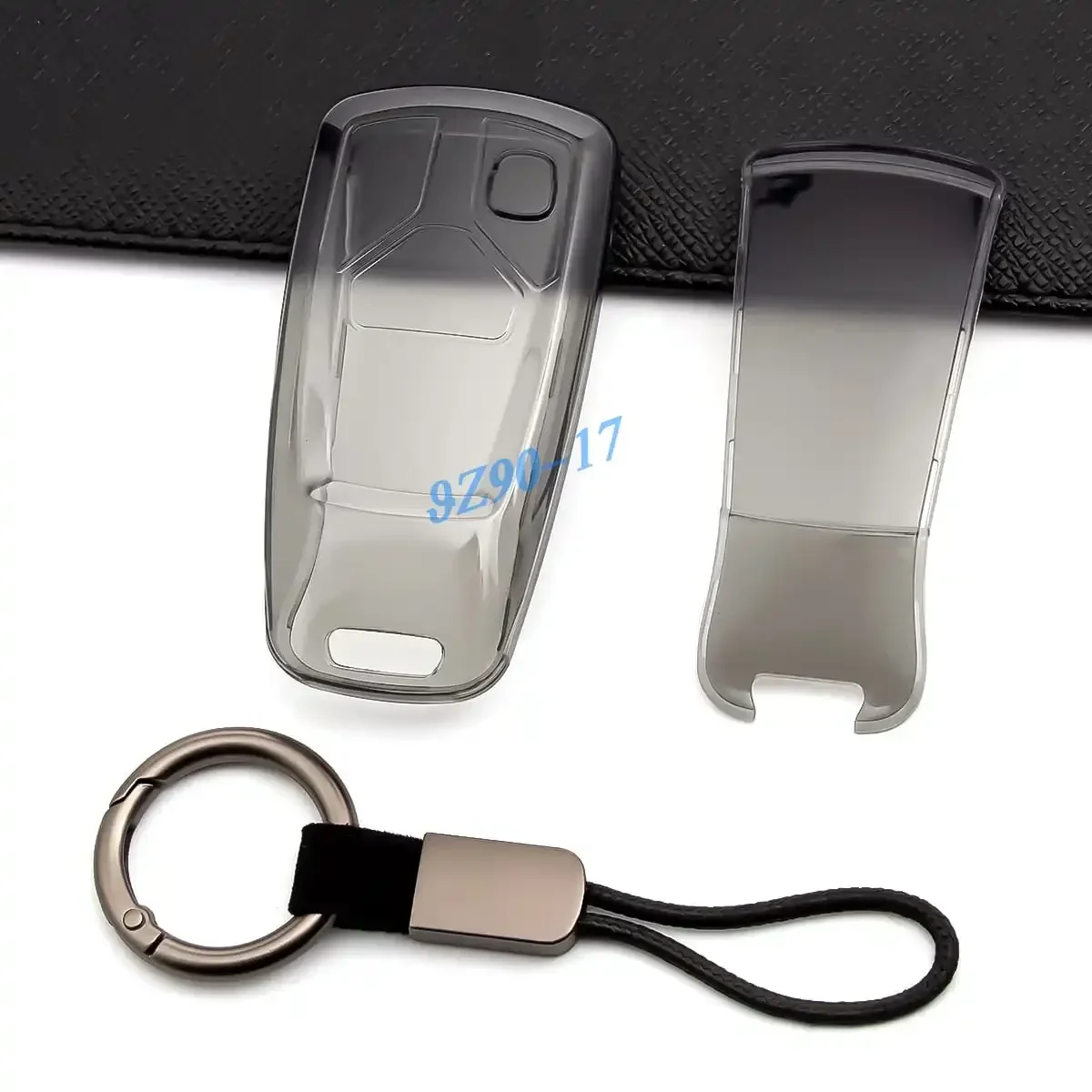Sleek Black Transparent Key Fob Case Cover with Keychain Attachment