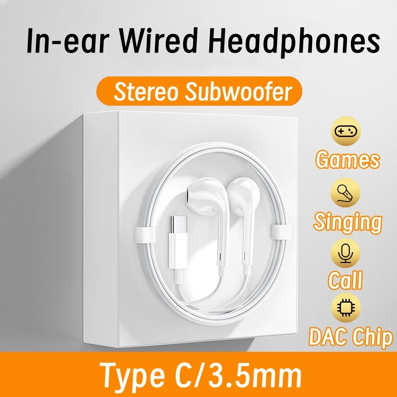 Type C Wired Headphones 3.5MM Earphone HD Mic For Xiaomi 15 14 13 12 11 Redmi Phone Huawei Samsung Laptop wired headphones