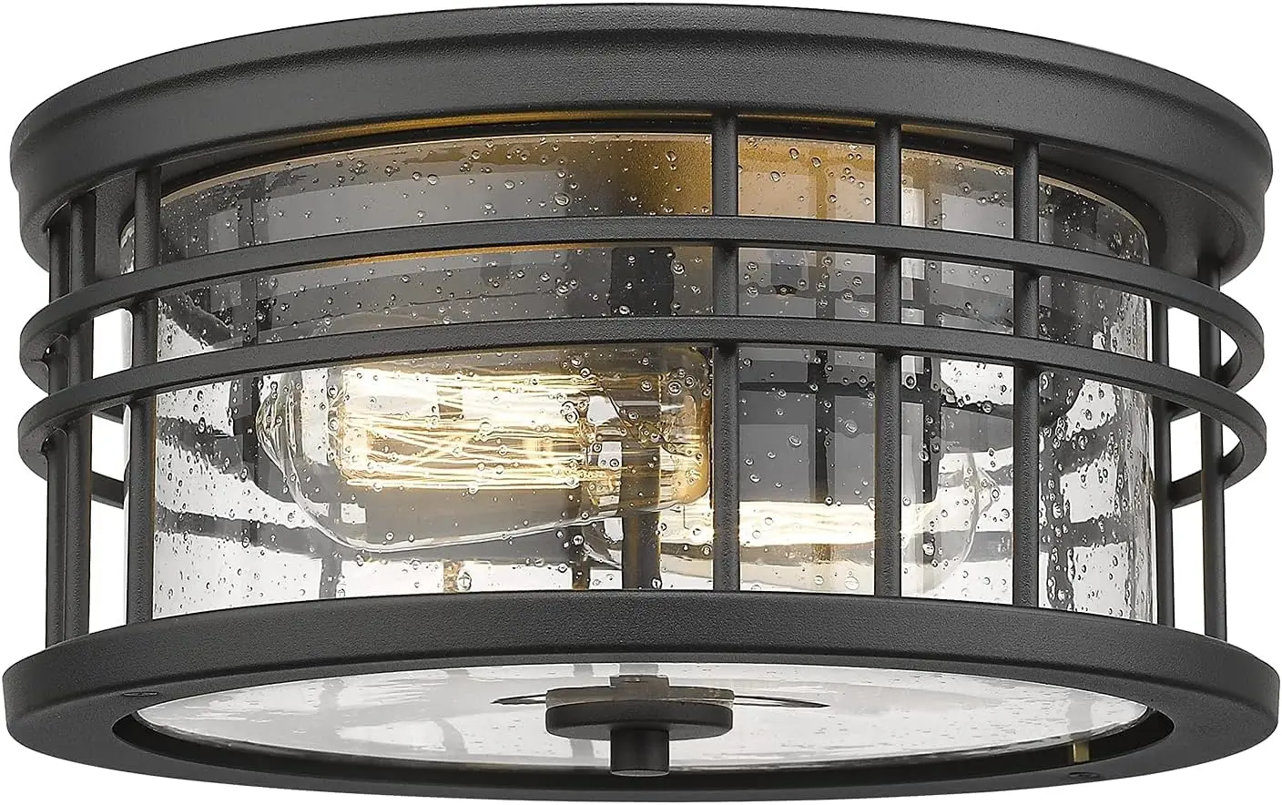 

Ceiling Light, Farmhouse Flush Mount Ceiling Light 12 Inch, Black Finish with Seeded Glass, ZW01-F -R Lamp led w empotrable Down