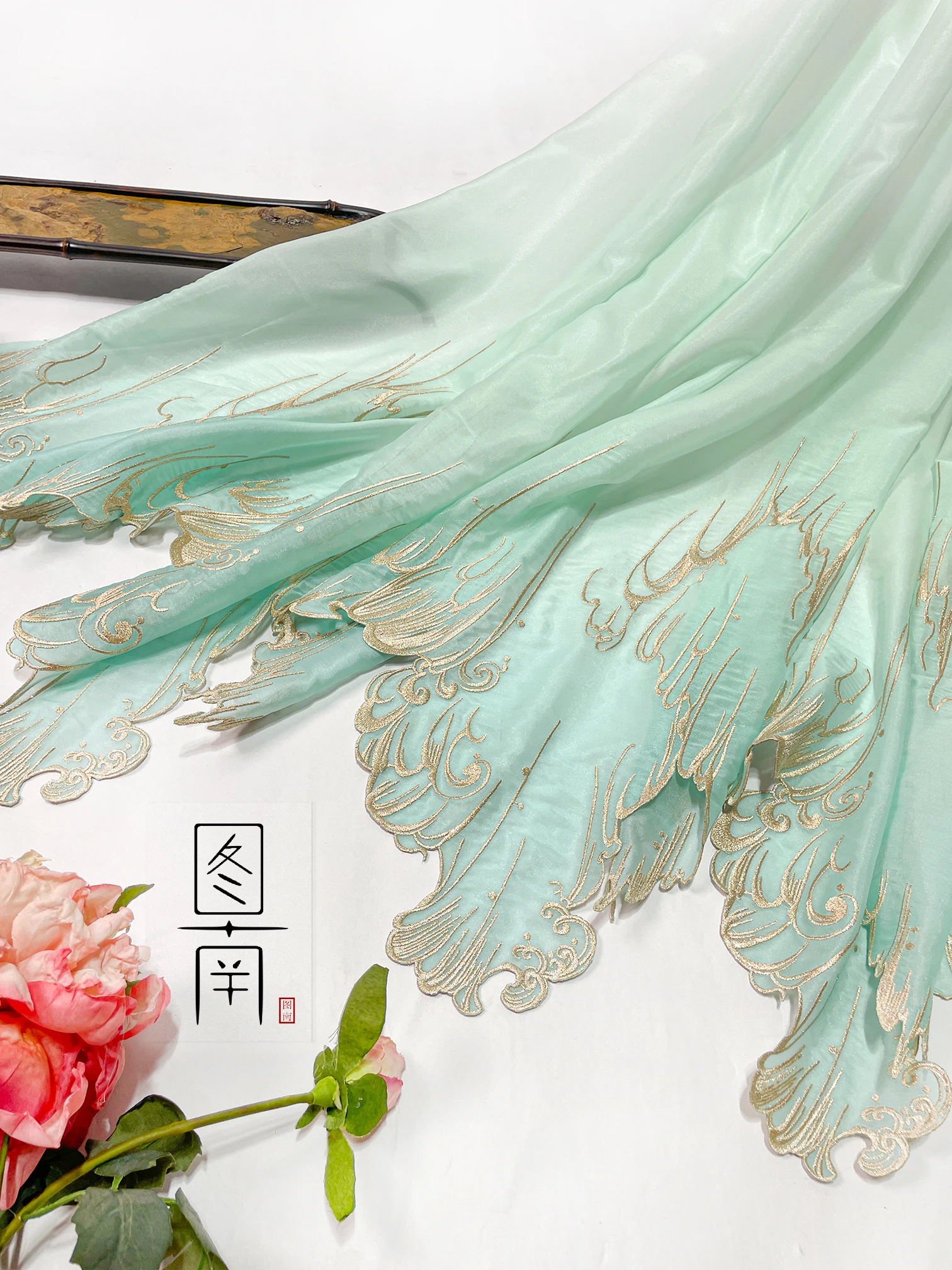 Gradient Green-Blue Soft Fabric for DIY Hanfu Shirts and Doll Clothing