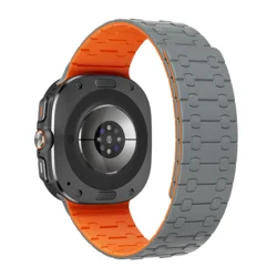 Premium Silicone Magnetic Wristband for Smartwatch - Replaceable Bracelet (Grey orange)