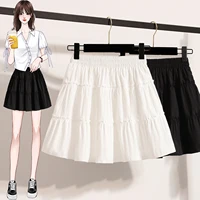 Plus Size Mini Skirt Women Summer 2025 New Arrival High Elastic Waist A Line Skirt With Lining Korean Style Black Or White Skirt - Image 2