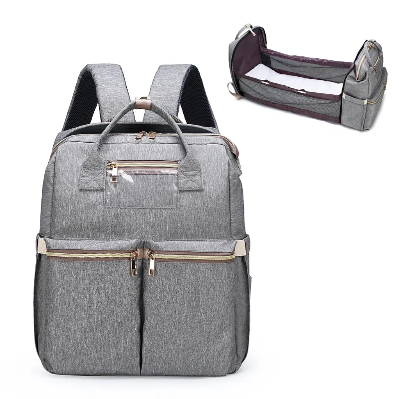 Baby Infant Nappy Changing Bag Portable Large Capacity Folding Crib Diaper Backpack Stroller Straps for Travel Outdoor