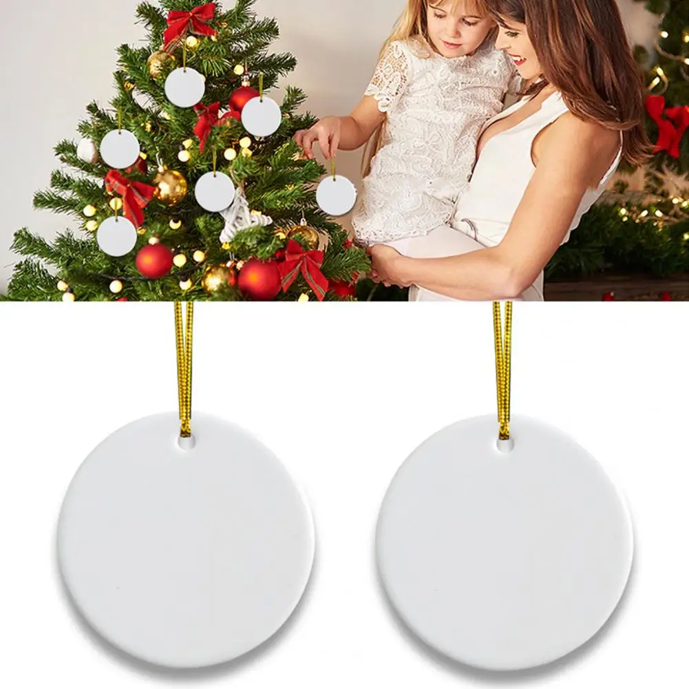 Sublimation Blank Ceramic Ornament White Porcelain- Round Ornament with Lanyard for DIY Craft Christmas Tree Home Decor