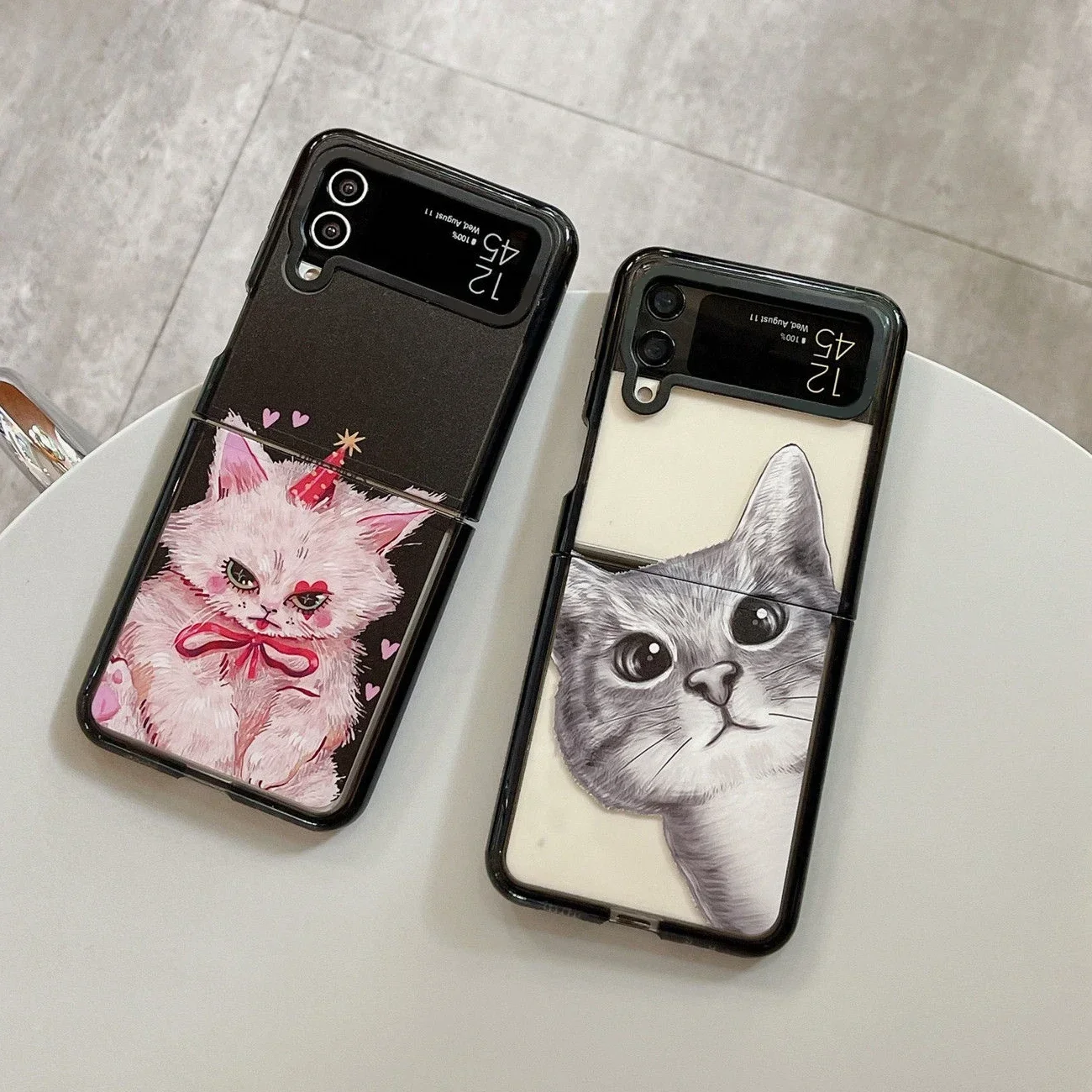 Black Border Acrylic Cat Phone Case for Samsung Galaxy Z Flip 5 4 3 Back Cover for ZFlip3 ZFlip4 ZFlip5 Hard Case Shell