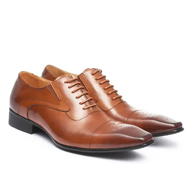 Whoholl Brand Handcrafted Mens Oxford Shoes Patent Calfskin Leather Brogue Dress Shoes Classic Business Formal Man