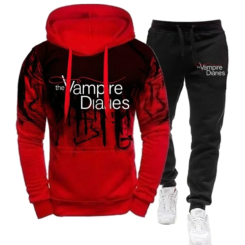2024 American Usa Tv Movie Trending Vampire Diaries Unisex Printed Hoodie + Pant 2 Piece Set Sports Wear 3D Ink Jogging Suits 2
