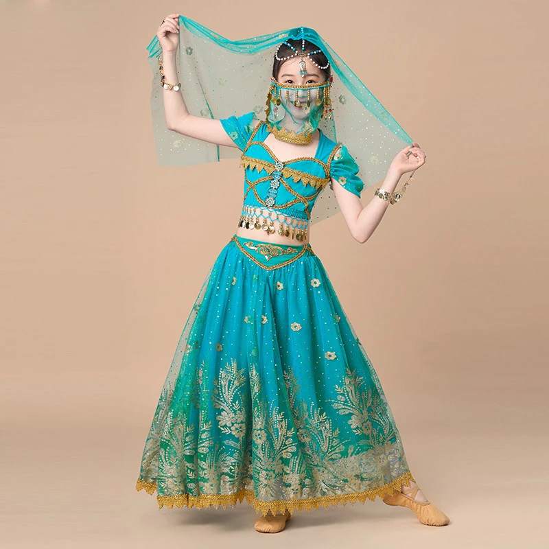 

Children Festival Arabian Skirt Costume Cosplay Indian Dance Kids Bollywood Clothes Jasmine Princess Fancy Birthday Outfit