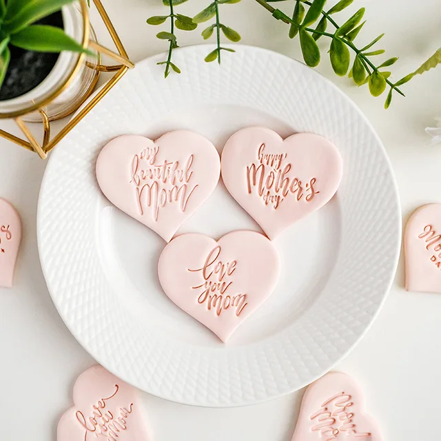 Happy Mother's Day Cookie Cutter Leaf Pattern Fondant Biscuit Mold Love Mom Party Cookie Embossing Mould Dessert Baking Tool 4