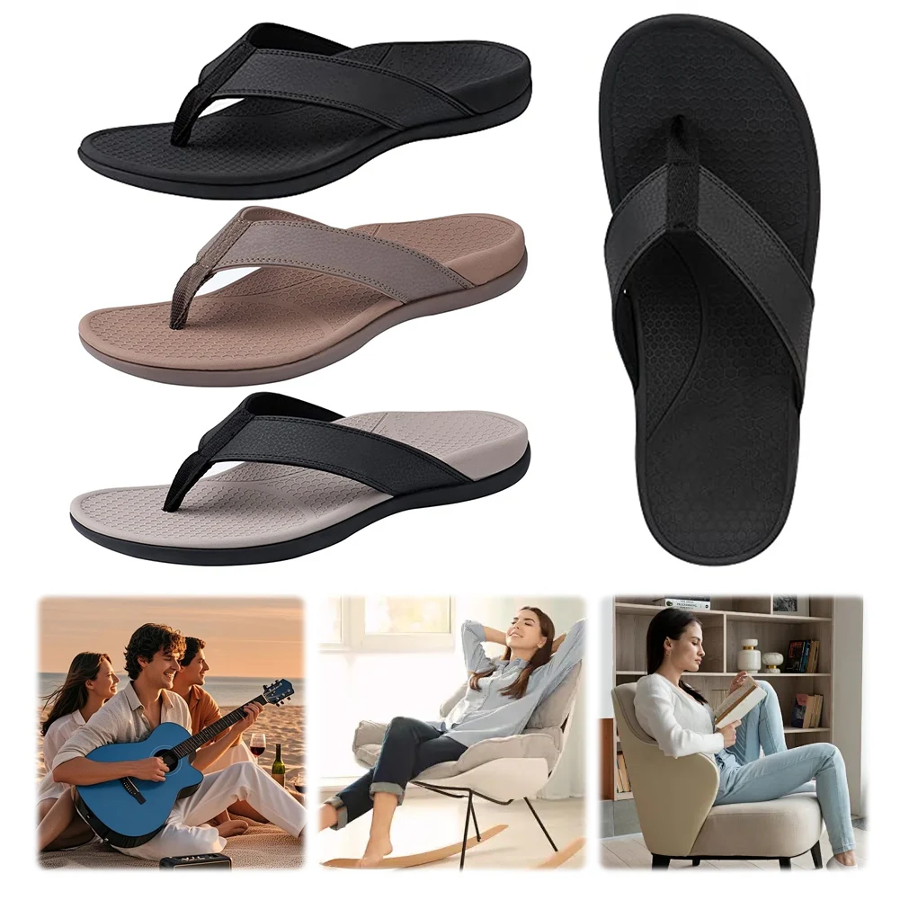 Men Orthotic Flip Flops with Arch Support Supportive Beach Slippers Comfortable Walking Slippers for Feet Stress Relief
