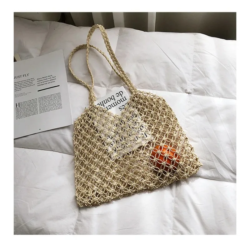 Wind Cotton Handmade Woven Bag, Beach Bag, One Shoulder Portable Leisure Hollowed Out Tourism And Vacation Fishing Net Bag