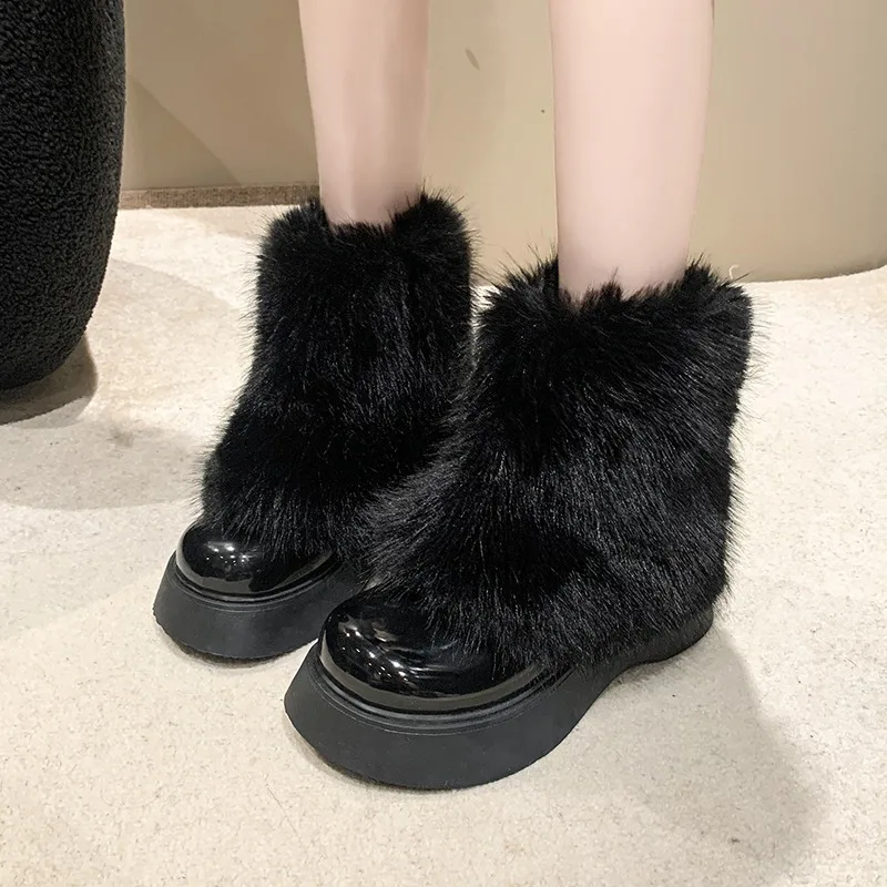 Winter Non-slip Warm Women Snow Boots Ladies Sexy Platform Thick Heel Mid Calf Booties Street Style Cotton Zip Women's Booties