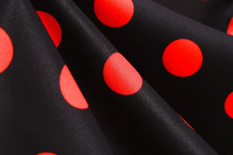 Elegantes Vintage 1950er Jahre Damen Sommerkleid Polka Dot Print Umlegekragen Party Sommerkleid mit Gürtel – Detail 26
