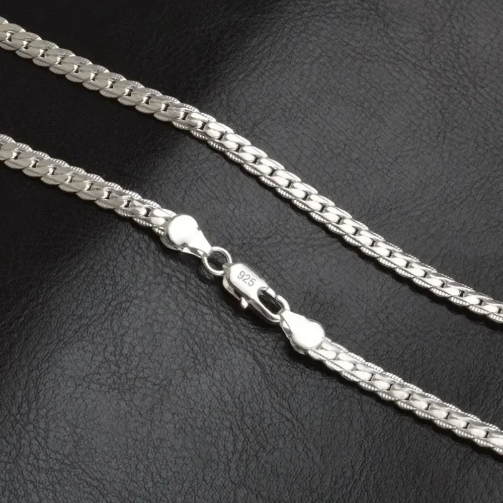Silver Necklace 925 Sterling Silver 5mm Side Chain Necklace Bracelet 18CM-20CM/40CM-60CM Jewelry Gifts for Men And Women