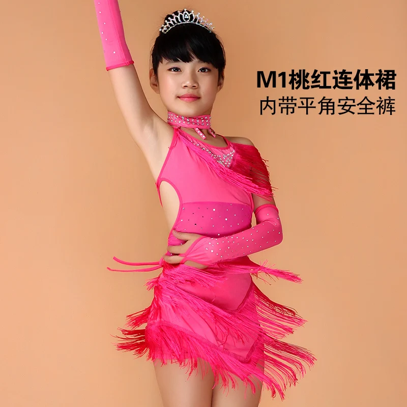 kids salsa dresses sequin latin dance dress for girls fringe dancing dancewear stage samba junior ballroom standart costumes