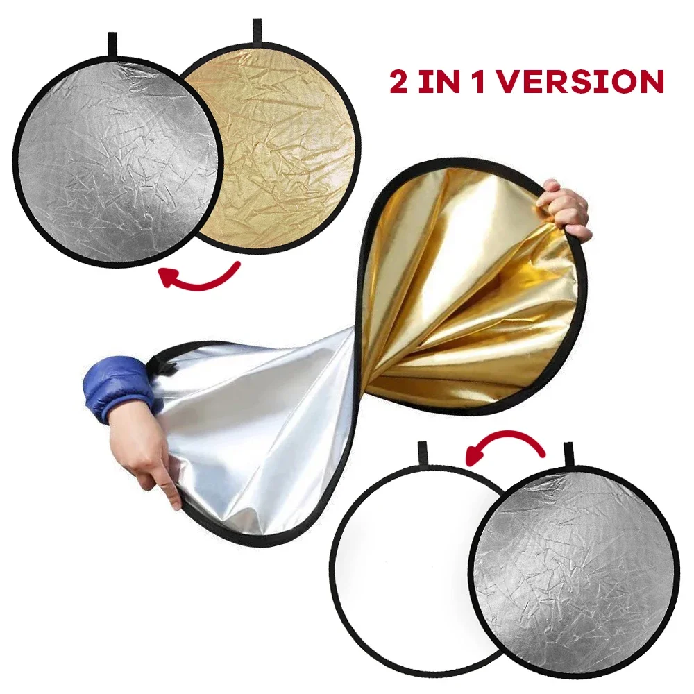 Photography Reflector Macro Photography Diffuser 60/80/110cm 5-in-1 Collapsible Circular Reflector Disc Translucent Diffusion Panel Studio Lighting Modifier for Product Portrait