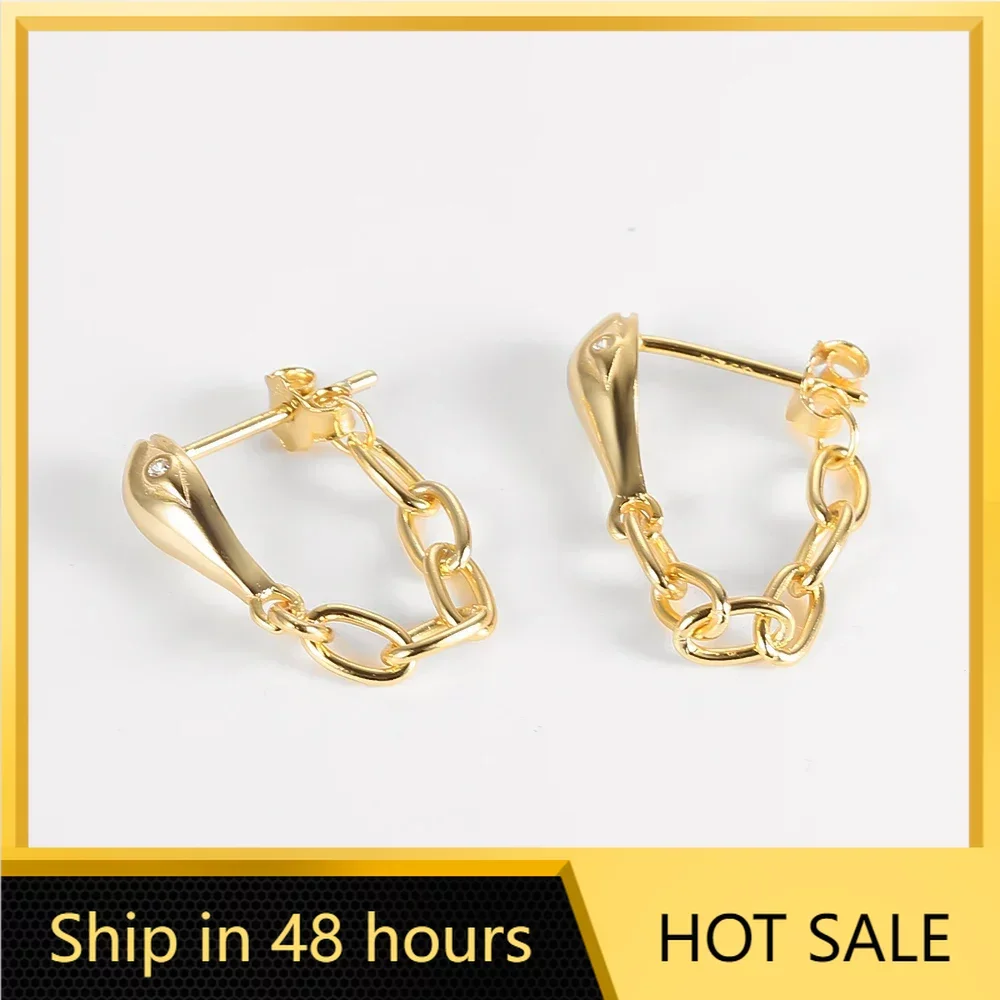 

Real 925 Sterling Silver Snake Design C Shape Chain Stud Earrings for Women Classic Fine Minimalist Cartilage Piercing Jewelry