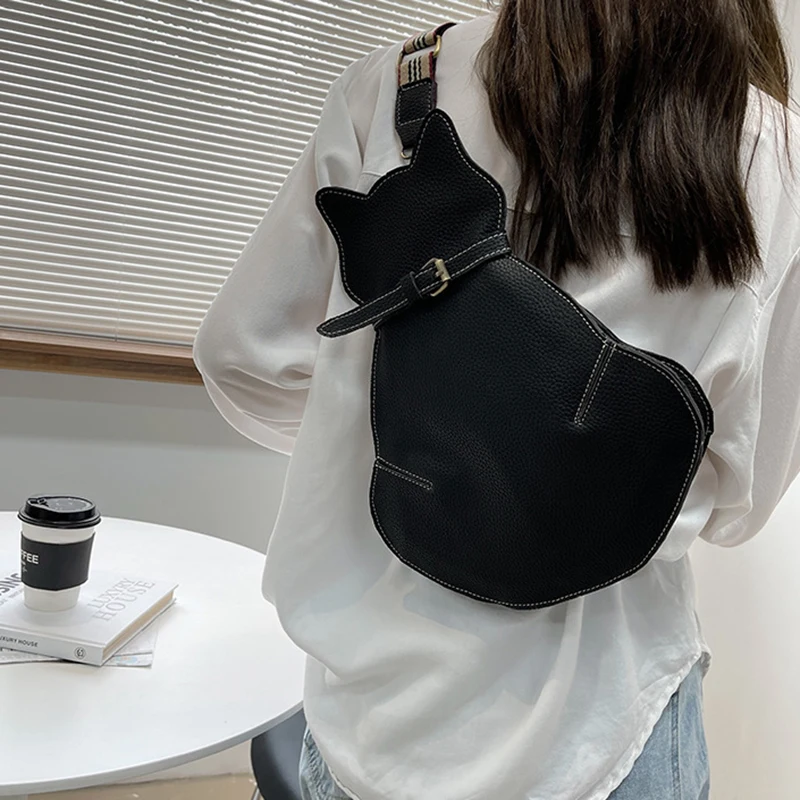 Trend Vintage Women Chest Waist Bag Cat Shape Shoulder Casual Crossbody Quality Leather Handag Purse Lady  Brand Designer Bag