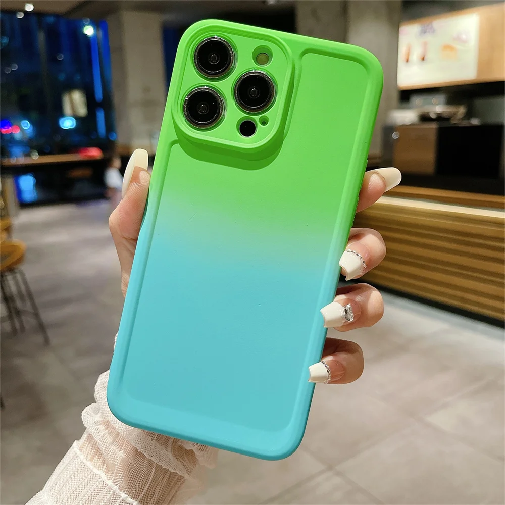 Gradient Color Phone Case For iPhone 11 12 13 14 Pro Max Mini XR XS X 7 8 Plus Shockproof Bumper Soft Silicone Cover_voghion.com