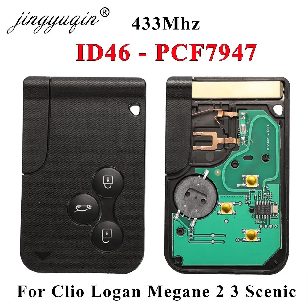 Smart Key Card for Renault Megane II Scenic II Grand Scenic 2003-2008 433mhz PCF7947 Chip ID46 3 Button Remote PCB Ultrasonic xnrkey 4 button smart card car key 433mhz pcf7952 chip remote key for renault megane 3 2009 2014