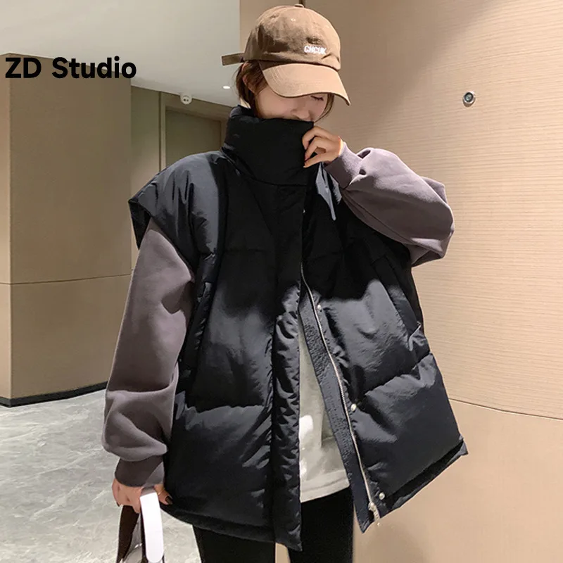 

[ZD Studio] Women's New 2023 Spring And Autumn Stand Collar Loose Solid Color Vest Vest Vest Down Jacket