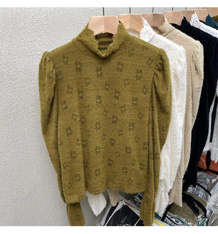 

Fleece Lined Sanded Thickened Turtleneck Lace Bottoming Shirt Women's Inner Wear Autumn Winter Coat
