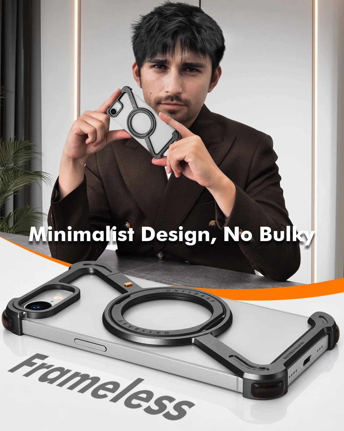 Eary for iPhone 16 E Phone Case Magsafe With 360°Rotate Magnetic Ring Stand Z-Shaped Metal Frameless Shockproof Protector Cover