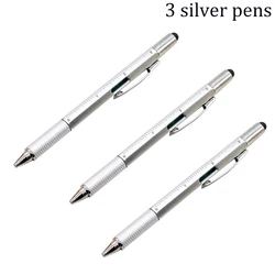 Multifunctional Ballpoint Pen Set with Ruler, Screwdriver, Stylus, and Spirit Level - 3 Pack (3silver pens)