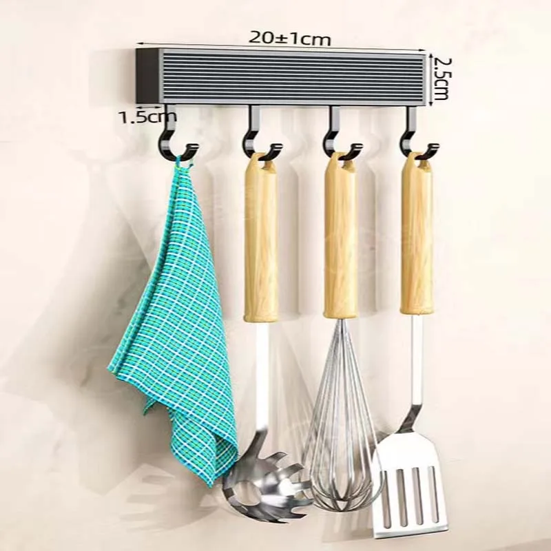 Ruanlalo Utensil Holder,Utensil Holder Space-saving Wall-mounted 6 Movable  Hooks No Drilling Hanging Kitchen Spoon Shovel Storage Rack Daily Use