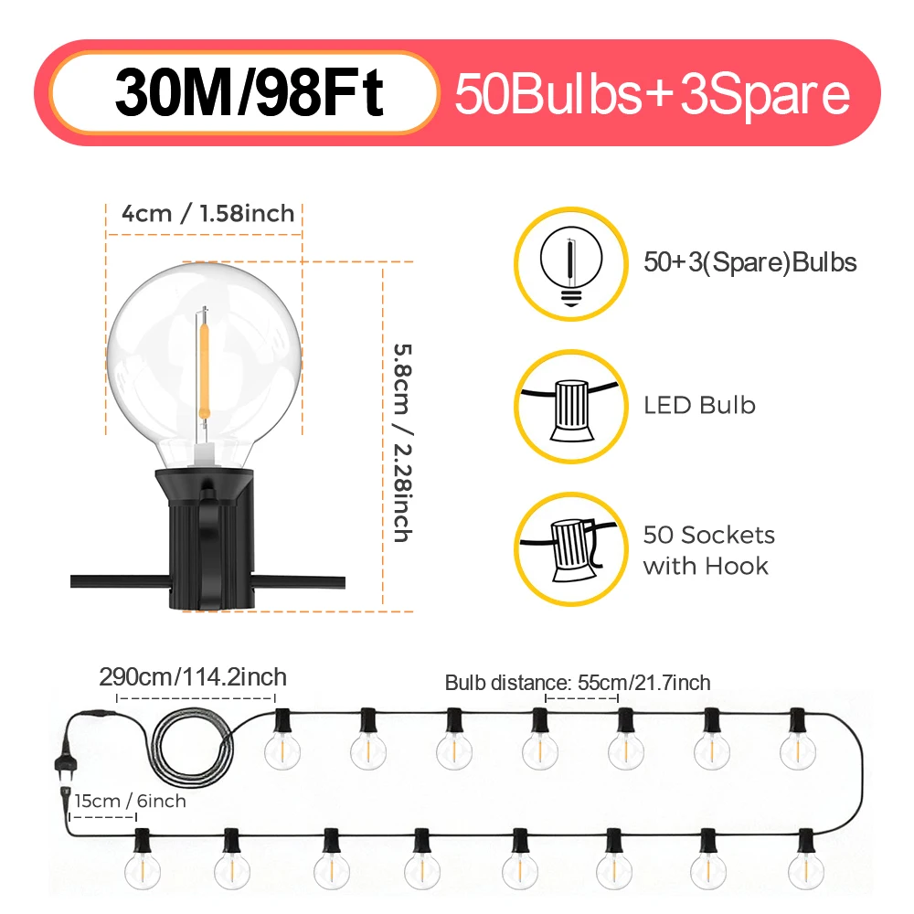 ตัวเลือกสินค้า ไฟ LED สายยาว 30 เมตร กลางแจ้ง IP65 ตกแต่งงาน