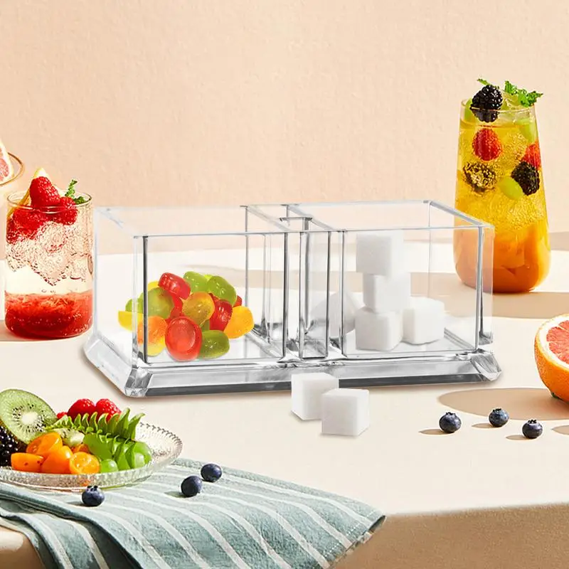 Tea Bag Storage Box Clear Acrylic Storage Divider Box Tea Bags Container Tabletop Coffee Capsule Sugar Packet Organizer Holder