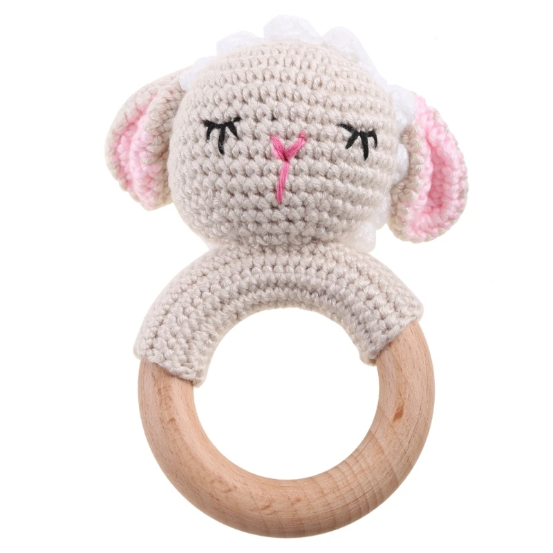

Baby Wooden Teether Ring DIY Crochet Sheep Rattle Infant Nursing Soother Molar Teething for Newborn DropShipping