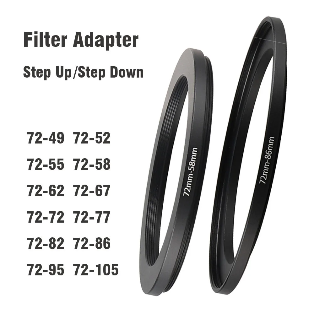 Description Picture 4 of itemCamera Lens Filter Adapter Ring Step Up / Down Ring Metal 72 mm - 49 52 55 58 62 67 77 82 86 95 mm for UV ND CPL Lens Hood etc.