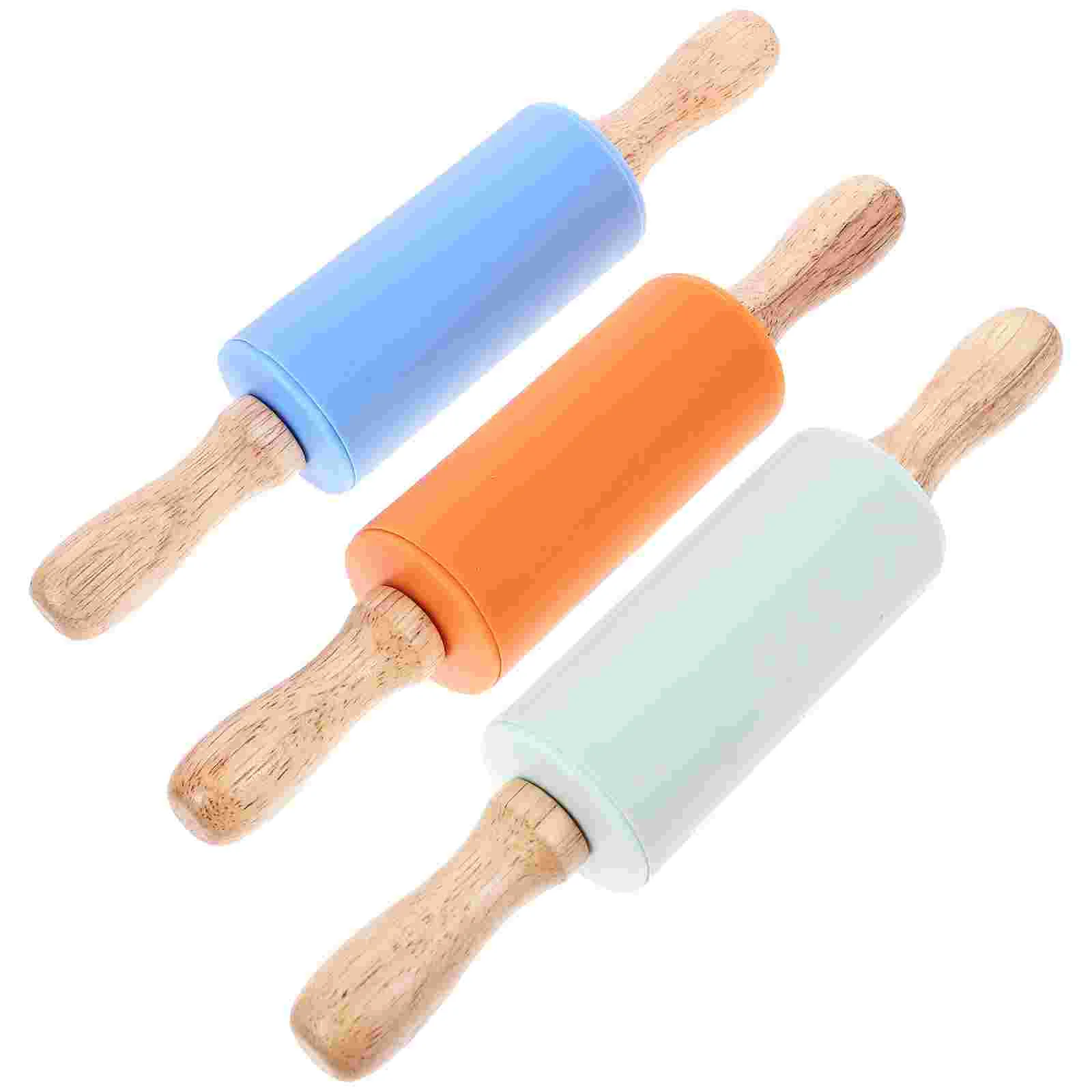 

3pcs Children Silicone Roller Type Rolling Pin Rolling Rod Compact Size for Kids (Orange + Green + Blue)