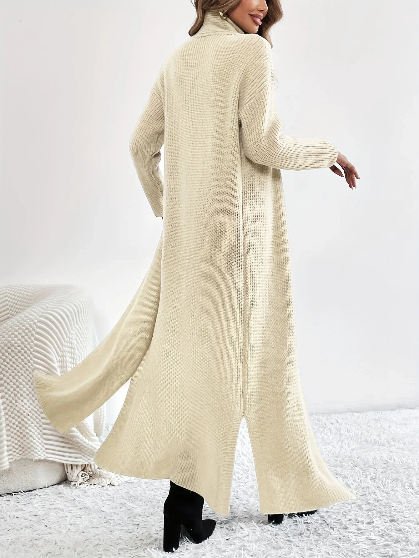 NLAND Vestito in Maglione Donna Invernale Abito A Maniche Lunghe Cuello Alto Vestiti Elegante Caldo Aderente Pullover (Bianco,S
