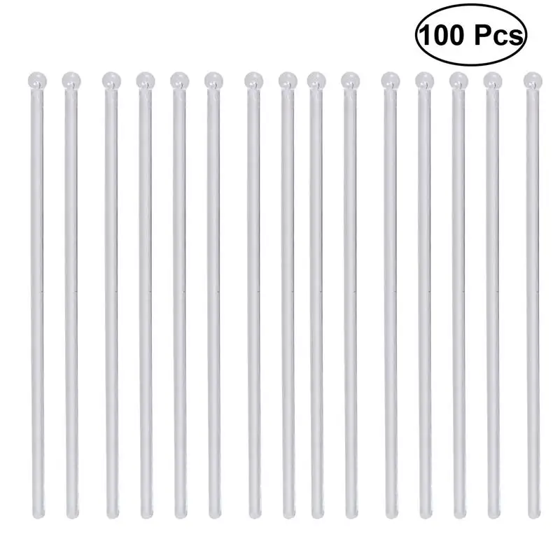 Cocktail Stirrers 100Pcs Transparent Round Plastic Ladle Swizzle Stick Mixing
