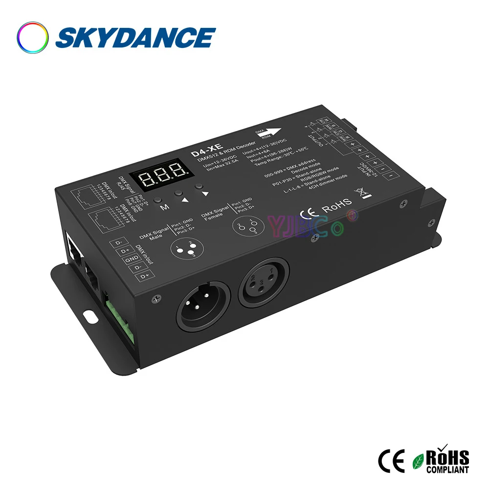 Skydance D4-XE 4CH CV RDM&DMX 512 Decoder 250~1600Hz Digital Display 12V-36V 24V 8A/CH for Single color RGB RGBW LED Light strip