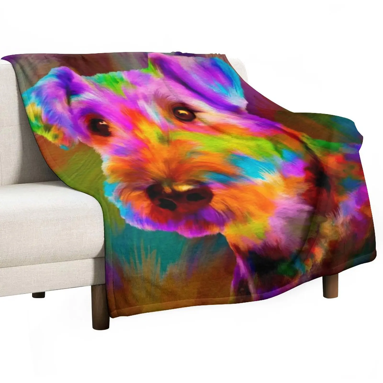 

Colorful Airedale Terrier Portrait Throw Blanket Cute Flannel For Sofa Thin Blankets