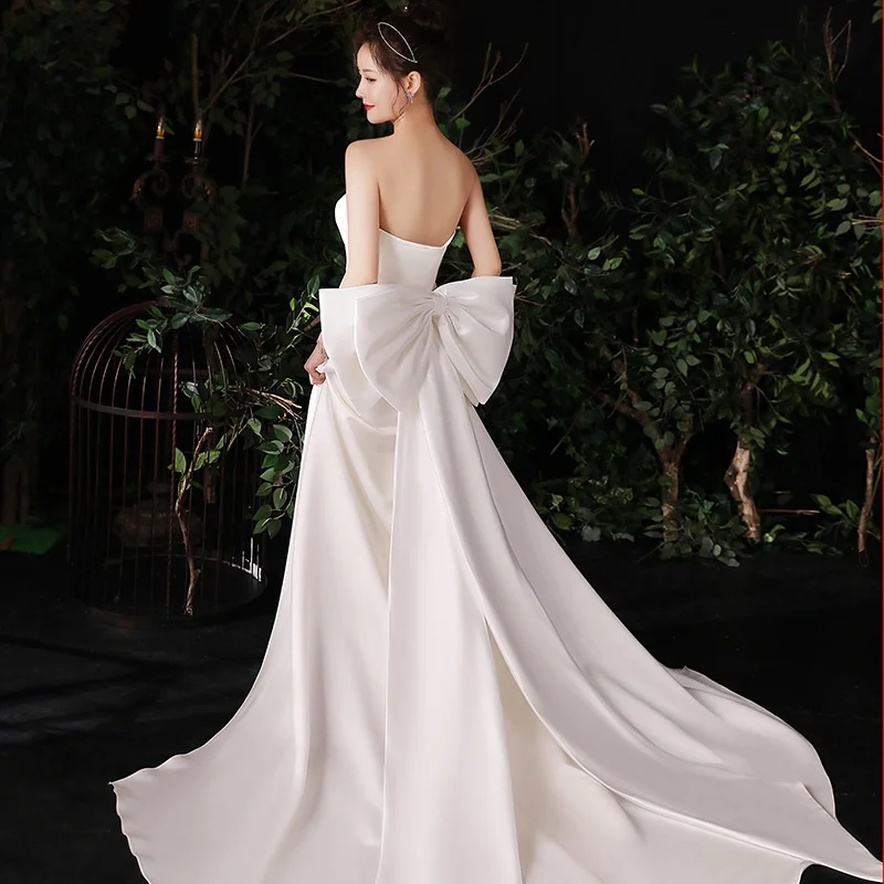 Removable Satin Bridal Bow with Long Tail Off White Wedding Dress Accessories