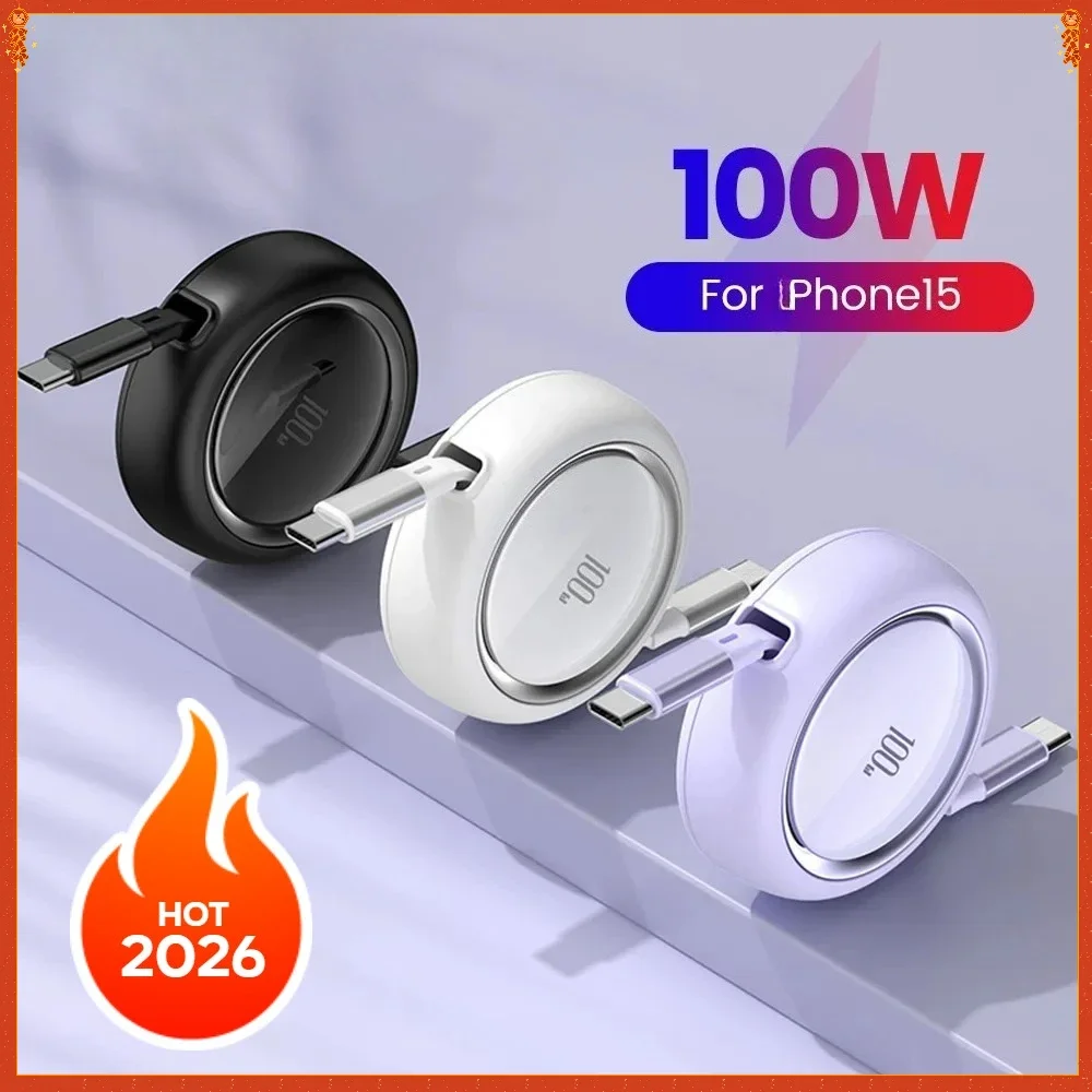 100W Fast Charger Cable Retractable Type C To Lightning PD For iPhone 15 Pro Max Xiaomi 13 Samsung Fold 5 Data Sync 1000Durable