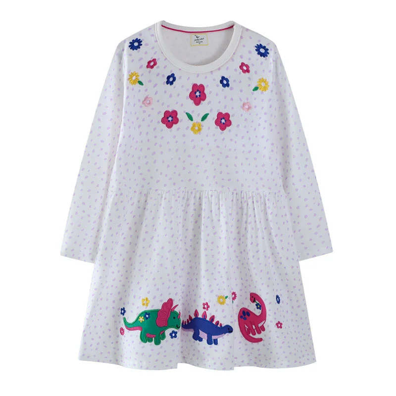 Jumping Meters 2-7T Langarm Einhorn Herbst Frühling Mädchen Kleider Kinder Schule Stickerei Geburtstag Kinder Kleid – Detail 7