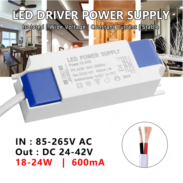 600mA 18-24W 조명 변압기 85-265V AC-DC 24-42V LED 램프 드라이버 정전류 다운 라이트용 전원 공급 장치 변환기