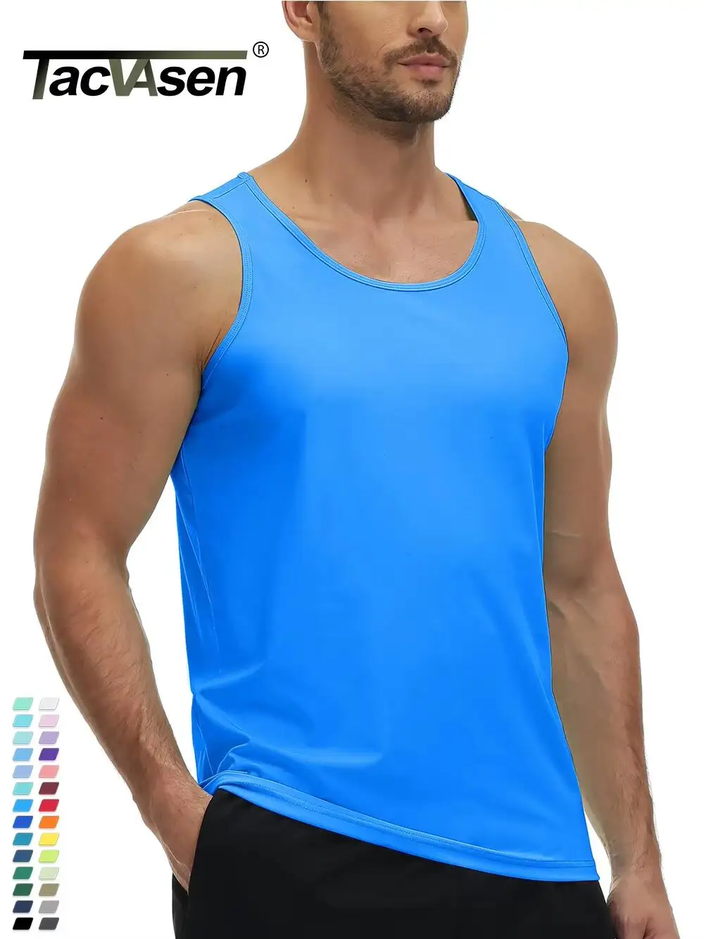 TACVASEN UPF50+ Tank Top Quick Dry Sleeveless T-shirts Mens Summer Gym Fitness Running Tee Sports Vest Swim Trainning tshirts