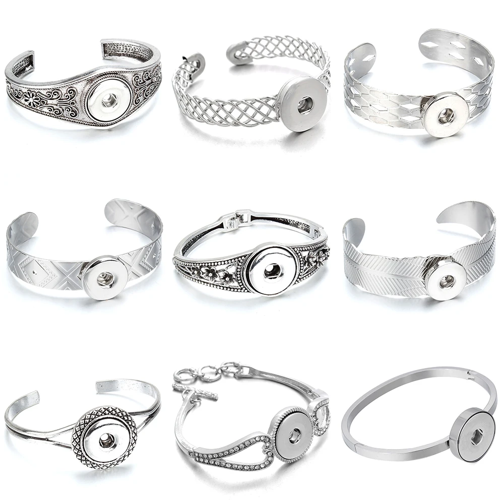 New Snap Button Bracelet Snaps Bangle Fit 18mm Snap Buttons Jewelry Silver Metal Snap Bracelet DIY Ginger Charm Bracelet